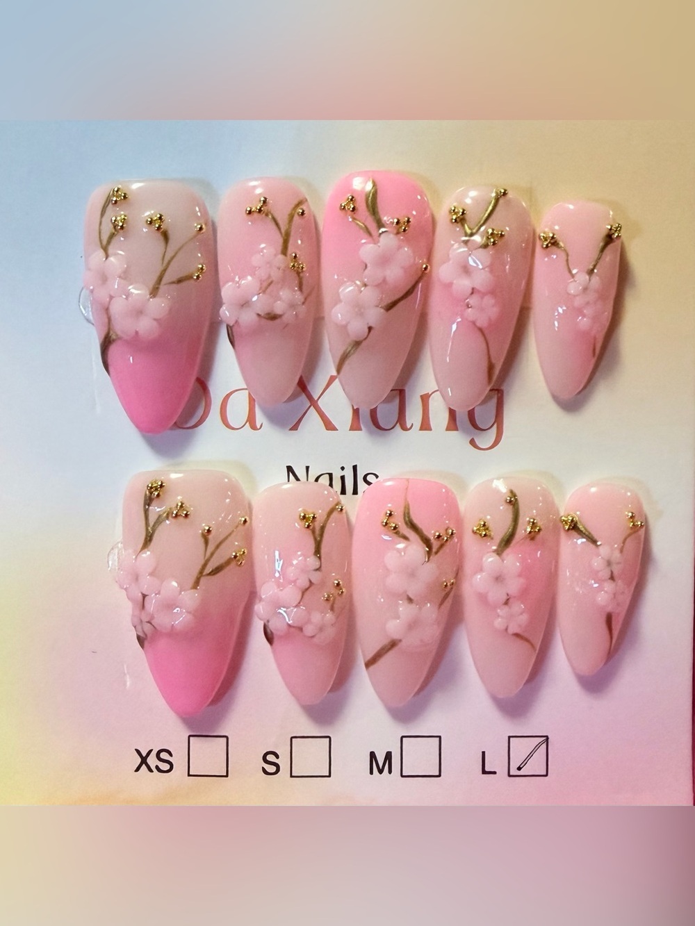Pink Floral Press-On Nails Set by